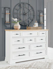 Ashbryn Queen Panel Storage Bed and Dresser in White/Natural - PKG016961