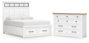 Ashbryn Queen Panel Storage Bed and Dresser in White/Natural - PKG016961