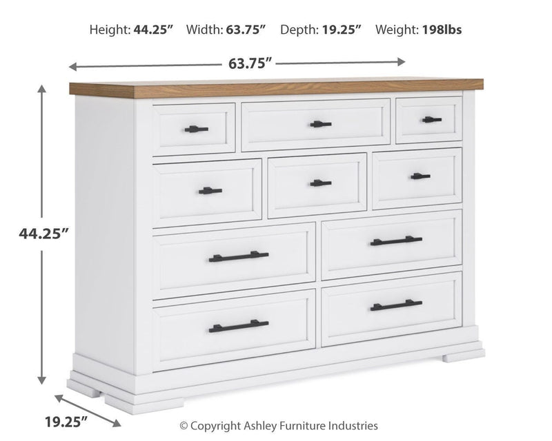 Ashbryn Queen Panel Storage Bed and Dresser in White/Natural - PKG016961