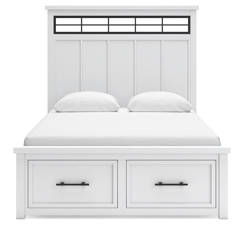Ashbryn Queen Panel Storage Bed, Dresser and 2 Nightstands in White/Natural - PKG016962