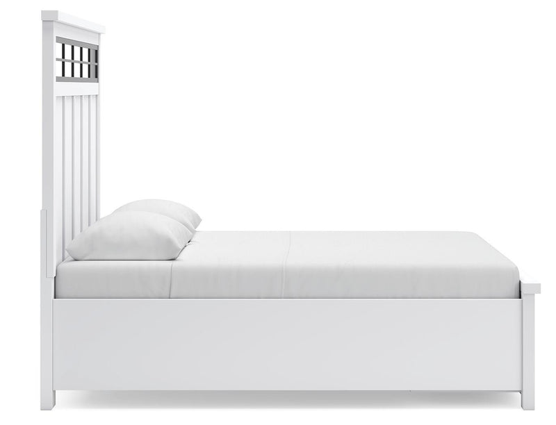 Ashbryn Queen Panel Storage Bed, Dresser and 2 Nightstands in White/Natural - PKG016962