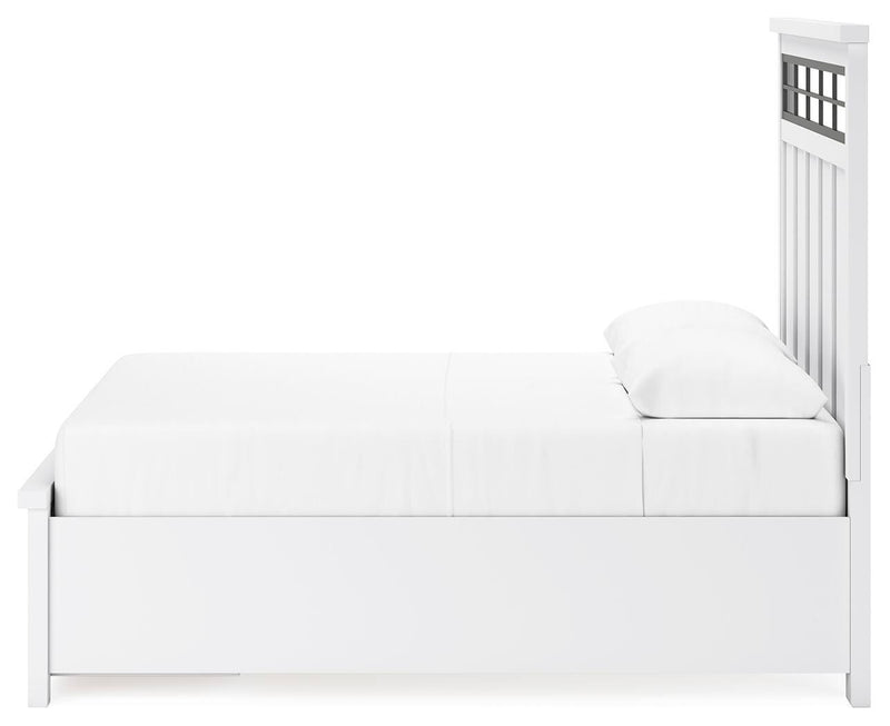Ashbryn Queen Panel Storage Bed, Dresser and 2 Nightstands in White/Natural - PKG016962