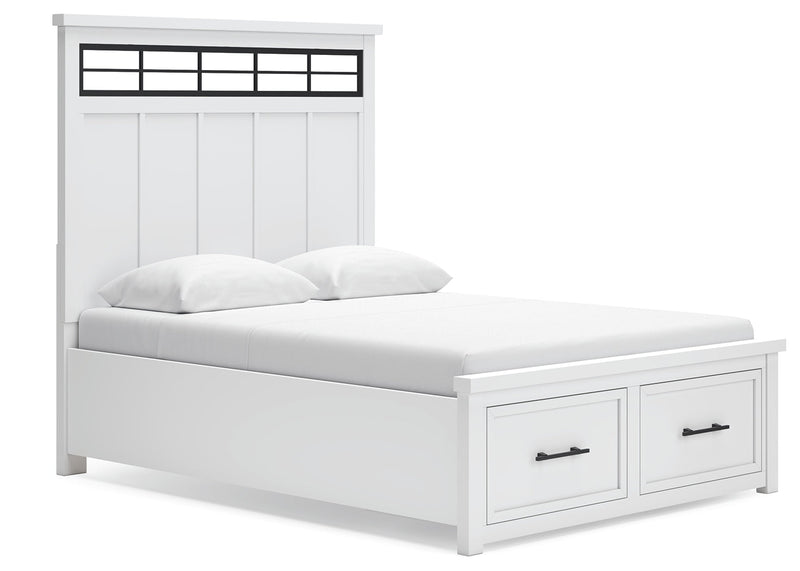 Ashbryn Queen Panel Storage Bed with Mirrored Dresser and 2 Nightstands in White/Natural from Ashley - Lara Furniture