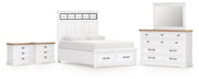 Ashbryn Queen Panel Storage Bed with Mirrored Dresser and 2 Nightstands in White/Natural from Ashley - Lara Furniture