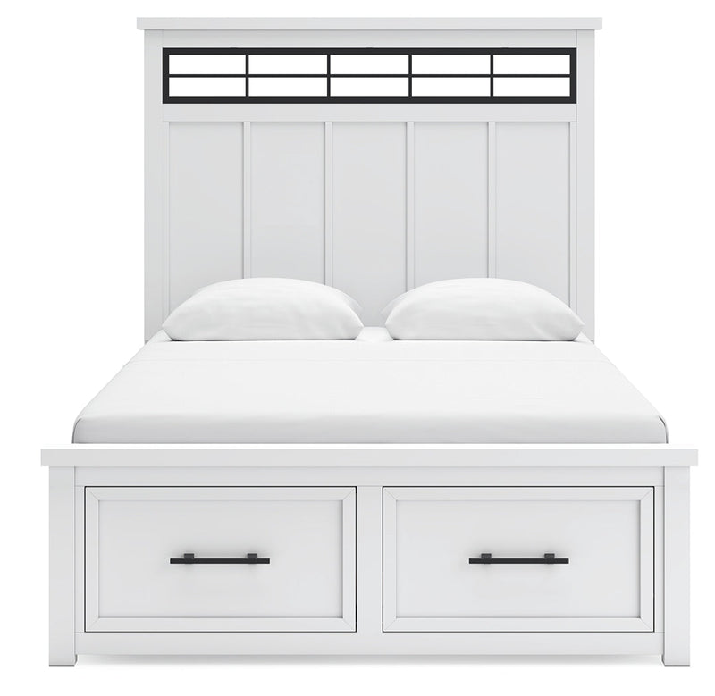 Ashbryn Queen Panel Storage Bed with Mirrored Dresser and 2 Nightstands in White/Natural from Ashley - Lara Furniture