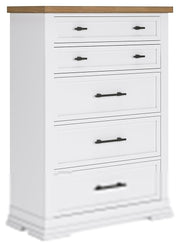 Ashbryn Queen Panel Storage Bed with Mirrored Dresser and Chest in White/Natural from Ashley - Lara Furniture