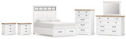 Ashbryn Queen Panel Storage Bed with Mirrored Dresser, Chest and 2 Nightstands in White/Natural from Ashley - Lara Furniture