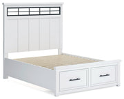 Ashbryn Queen Panel Storage Bed with Mirrored Dresser, Chest and 2 Nightstands in White/Natural from Ashley - Lara Furniture