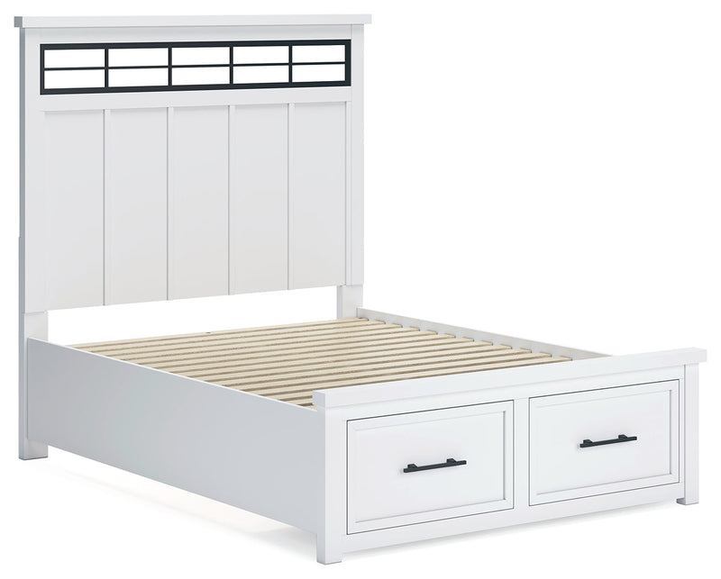 Ashbryn Queen Panel Storage Bed with Mirrored Dresser, Chest and 2 Nightstands in White/Natural from Ashley - Lara Furniture