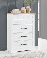 Ashbryn Queen Panel Storage Bed with Mirrored Dresser, Chest and 2 Nightstands in White/Natural from Ashley - Lara Furniture