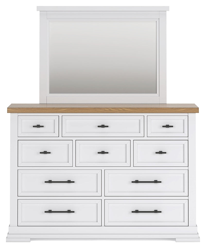 Ashbryn Queen Panel Storage Bed with Mirrored Dresser, Chest and Nightstand in White/Natural from Ashley - Lara Furniture