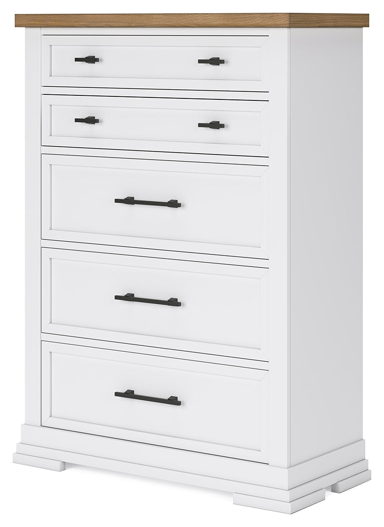 Ashbryn Queen Panel Storage Bed with Mirrored Dresser, Chest and Nightstand in White/Natural from Ashley - Lara Furniture
