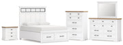 Ashbryn Queen Panel Storage Bed with Mirrored Dresser, Chest and Nightstand in White/Natural from Ashley - Lara Furniture