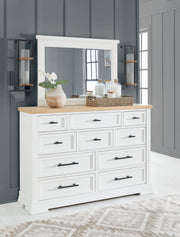 Ashbryn Queen Panel Storage Bed with Mirrored Dresser, Chest and Nightstand in White/Natural from Ashley - Lara Furniture