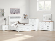 Ashbryn Queen Panel Storage Bed with Mirrored Dresser, Chest and Nightstand in White/Natural from Ashley - Lara Furniture