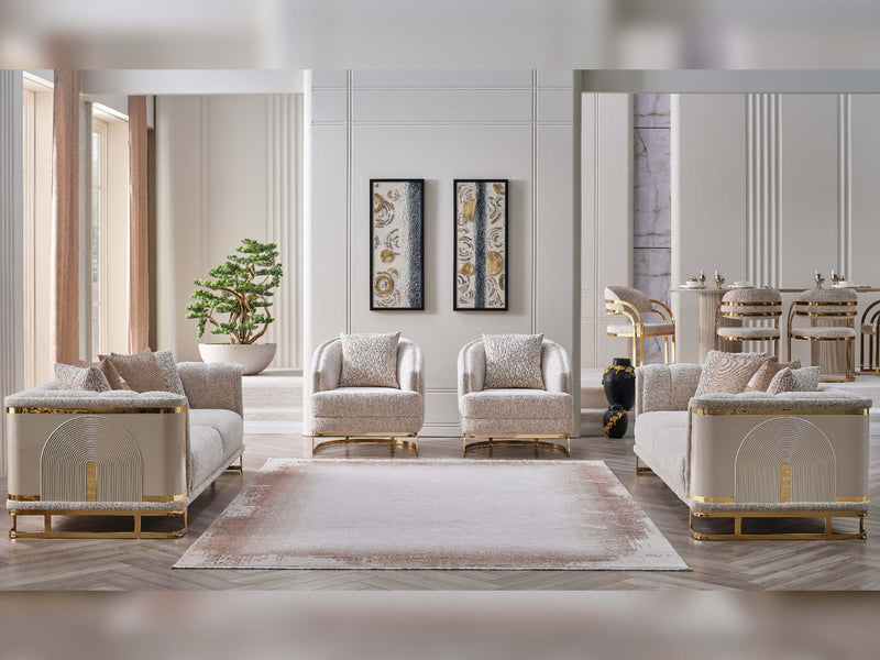 Asos 4-pieces (2 Sofa & 2 Chair) Livingroom in Cream - 200-SAN-ASO-3311
