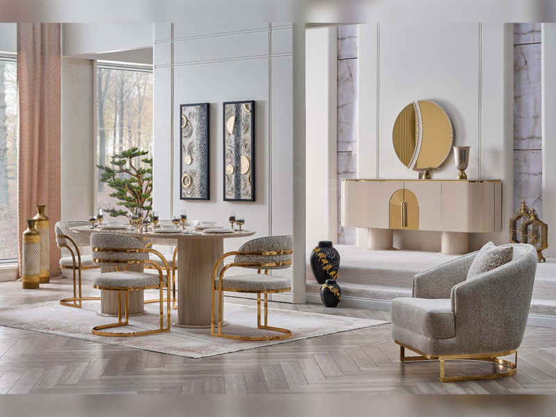 Asos Diningroom (Consol With Mirror & Dining Table & 6 Dining Chair) - 200-SAN-ASO-DT-6-SET