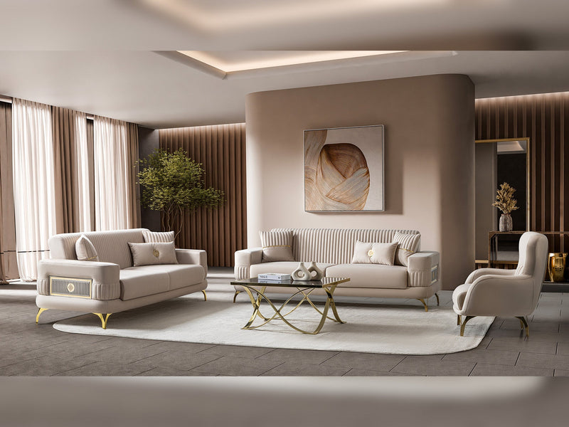 Aspendos 3-pieces (Sofa & Loveseat & Chair) Livingroom Set in Beige - 200-ST-ASP-ANKA529-321