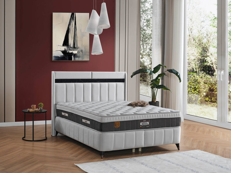 Asya Storage Bed With Headboard - Queen in Grey - 200-ELIF-ASY-150-EY393-SB