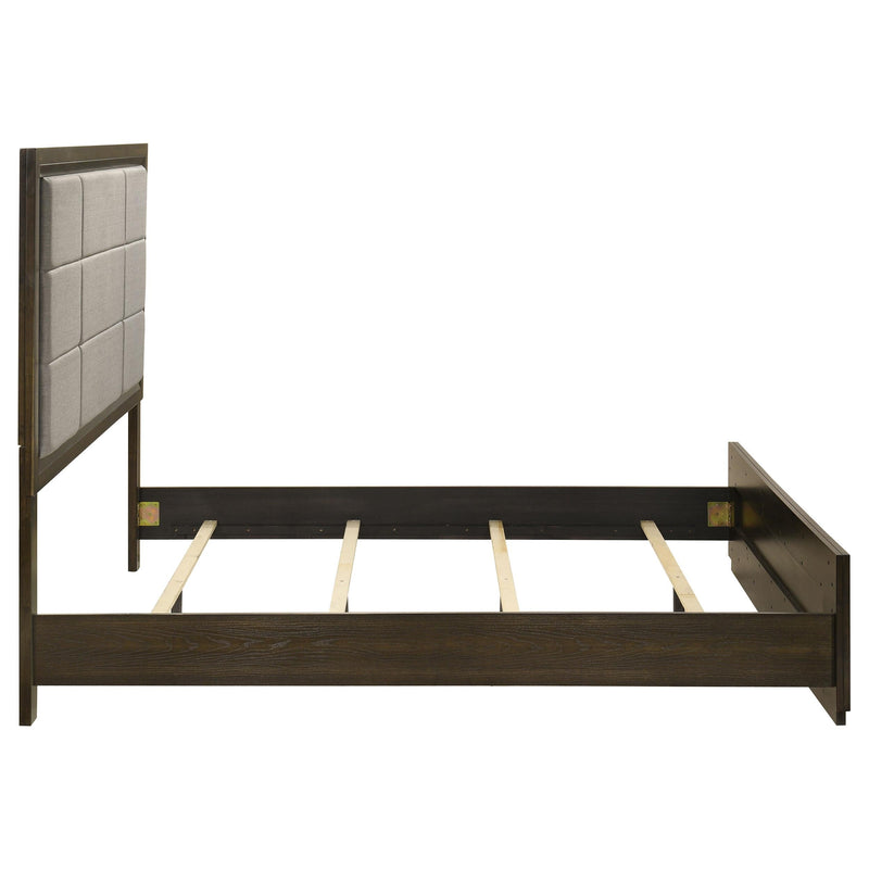 Atlas 64-inch Queen Upholstered Panel Bed Grey and Dark Oak - 215971Q