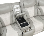 Atlas - Gray & Ice 3PCS Power Recliner Sectional with Power Headrest, Console, Wireless Charging, Speaker, LED. USB Charger, Cup Holder - S408-Sectional