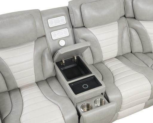 Atlas - Gray & Ice 3PCS Power Recliner Sectional with Power Headrest, Console, Wireless Charging, Speaker, LED. USB Charger, Cup Holder - S408-Sectional