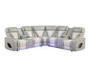 Atlas - Gray & Ice 3PCS Power Recliner Sectional with Power Headrest, Console, Wireless Charging, Speaker, LED. USB Charger, Cup Holder - S408-Sectional
