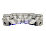Atlas - Gray & Ice 3PCS Power Recliner Sectional with Power Headrest, Console, Wireless Charging, Speaker, LED. USB Charger, Cup Holder - S408-Sectional