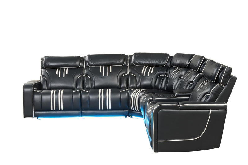 Axiom - Black Power Recliner Sectional with Power Headrest, Storage Console, Wireless Charger, Hidden Cup Holder, Storage Armrest, Immersive Sound Speakers and Seating, RGB Interactive LED, Zero Gravity and USB Charger - CS832-Sectional-Black