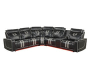 Axiom - Black Power Recliner Sectional with Power Headrest, Storage Console, Wireless Charger, Hidden Cup Holder, Storage Armrest, Immersive Sound Speakers and Seating, RGB Interactive LED, Zero Gravity and USB Charger - CS832-Sectional-Black