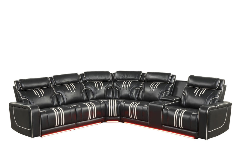 Axiom - Black Power Recliner Sectional with Power Headrest, Storage Console, Wireless Charger, Hidden Cup Holder, Storage Armrest, Immersive Sound Speakers and Seating, RGB Interactive LED, Zero Gravity and USB Charger - CS832-Sectional-Black