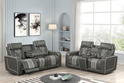 Axiom - Gray Power Recliner Loveseat with Power Headrest, Storage Console, Wireless Charger, Zero Gravity, Hidden Integrated Bluetooth sound system, Decorative top stitching, Storage Armrest, Pull-Out Cup Holder and USB Charger - L658-L