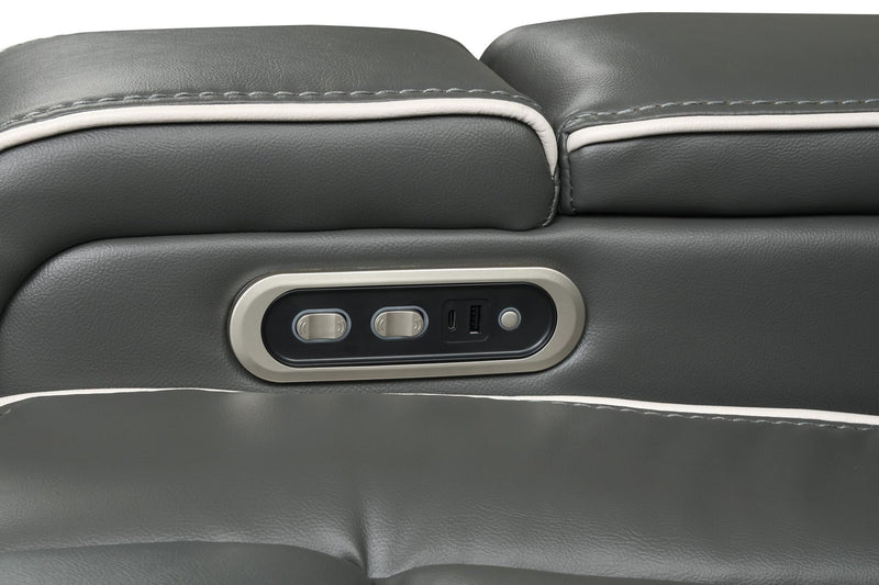 Axiom - Gray Power Recliner Sectional with Power Headrest, Storage Console, Wireless Charger, Hidden Cup Holder, Storage Armrest, Immersive Sound Speakers and Seating, RGB Interactive LED, Zero Gravity and USB Charger - S435-Sectional
