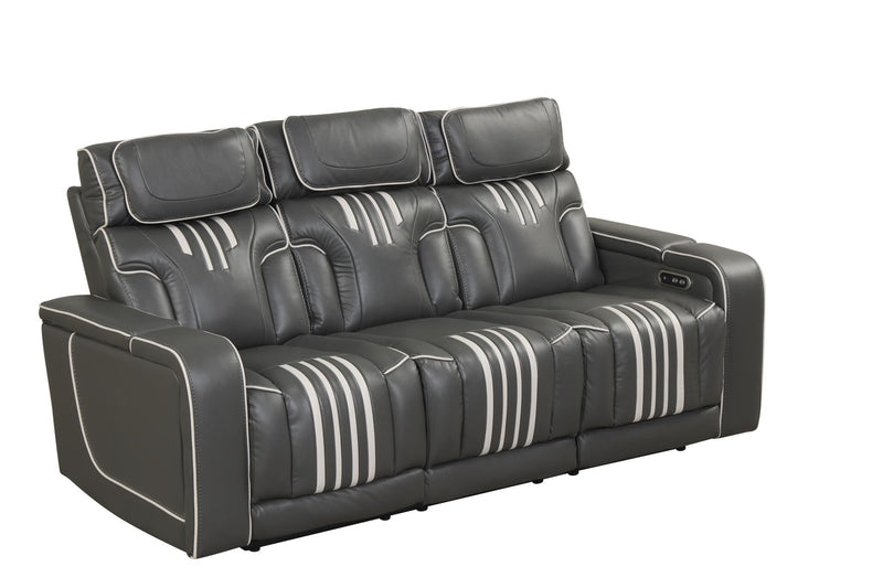 Axiom - Gray Power Recliner Sofa with Power Headrest, Drop-Down Table, Cup Holder, Integrated Bluetooth sound system, Decorative top stitching, Zero Gravity, Storage Armrest and USB Charger - L658-S