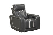 Axiom - Gray Power Recliner with Power Headrest, Hidden Integrated Bluetooth sound system, Decorative top stitching, Zero Gravity, Storage Armrest and USB Charger - L658-R