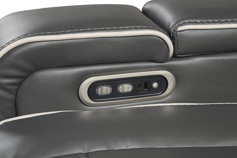 Axiom - Gray Power Reclining, Power Headrest, Storage Console, Wireless Charger, Zero Gravity, Drop-Down Table, Cup Holder, Integrated Bluetooth sound system, Decorative top stitching, Storage Armrest, Cup Holder and USB Charger - L658-SLR