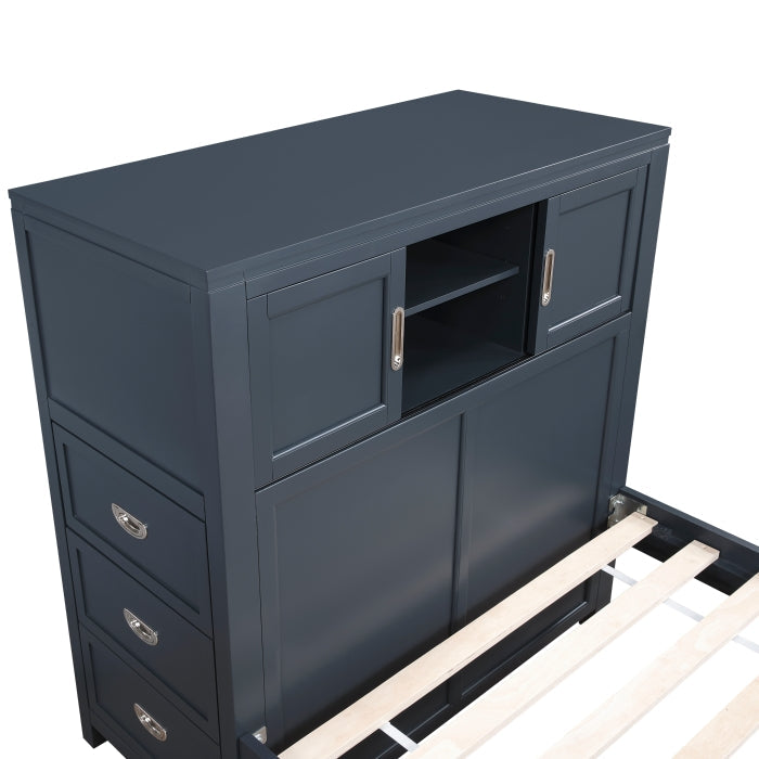 B2024BUBC-1* (2) Twin Bookcase Platform Bed with Hidden Desk, Stool and Storage Bench - B2024BUBC-1*