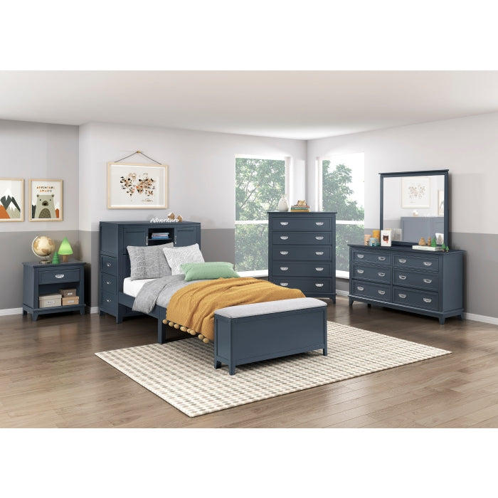 B2024BUBC-1* (2) Twin Bookcase Platform Bed with Hidden Desk, Stool and Storage Bench - B2024BUBC-1*