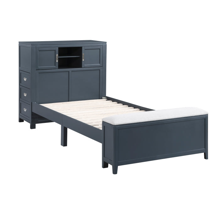 B2024BUBC-1* (2) Twin Bookcase Platform Bed with Hidden Desk, Stool and Storage Bench - B2024BUBC-1*