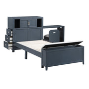 B2024BUBC-1* (2) Twin Bookcase Platform Bed with Hidden Desk, Stool and Storage Bench - B2024BUBC-1*