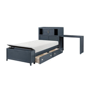 B2024BUBC-1* (2) Twin Bookcase Platform Bed with Hidden Desk, Stool and Storage Bench - B2024BUBC-1*