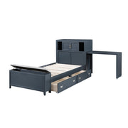 B2024BUBC-1* (2) Twin Bookcase Platform Bed with Hidden Desk, Stool and Storage Bench - B2024BUBC-1*