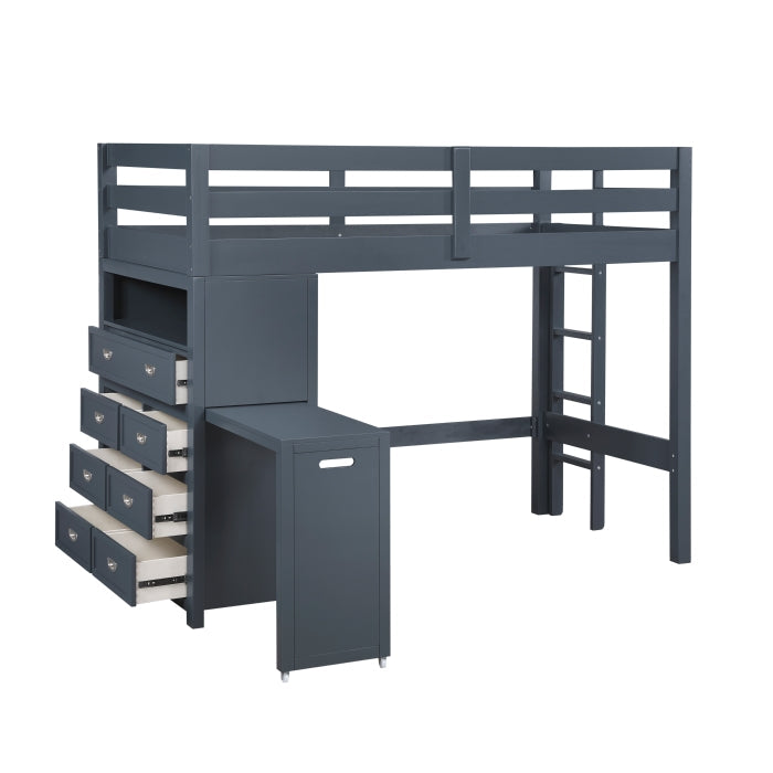 B2024BULTF-1* (6) Twin/Full Loft Bunk Bed with Chest and Hidden Desk - B2024BULTF-1*
