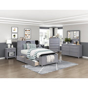 B2024GYBC-1* (2) Twin Bookcase Platform Bed with Hidden Desk, Stool and Storage Bench - B2024GYBC-1*