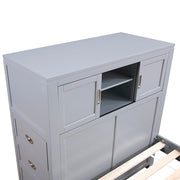 B2024GYBCF-1* (2) Full Bookcase Platform Bed with Hidden Desk, Stool and Storage Bench - B2024GYBCF-1*