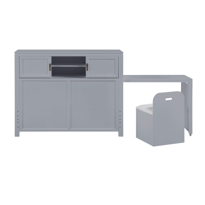 B2024GYBCF-1* (2) Full Bookcase Platform Bed with Hidden Desk, Stool and Storage Bench - B2024GYBCF-1*