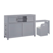 B2024GYBCF-1* (2) Full Bookcase Platform Bed with Hidden Desk, Stool and Storage Bench - B2024GYBCF-1*