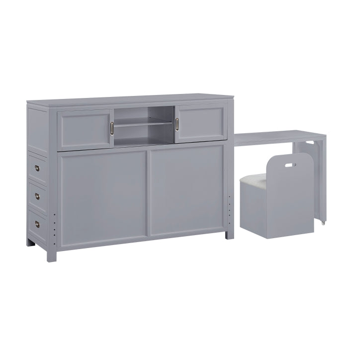 B2024GYBCF-1* (2) Full Bookcase Platform Bed with Hidden Desk, Stool and Storage Bench - B2024GYBCF-1*