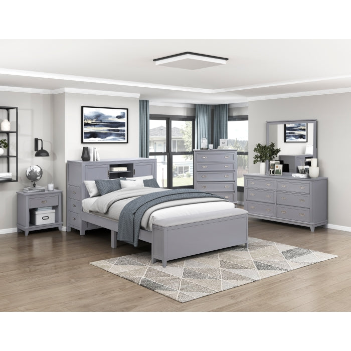 B2024GYBCF-1* (2) Full Bookcase Platform Bed with Hidden Desk, Stool and Storage Bench - B2024GYBCF-1*