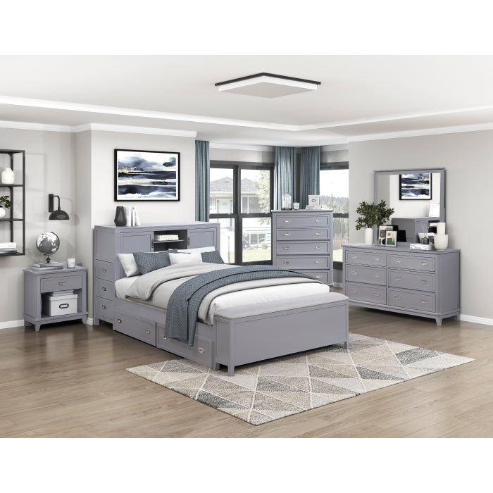 B2024GYBCF-1* (2) Full Bookcase Platform Bed with Hidden Desk, Stool and Storage Bench - B2024GYBCF-1*